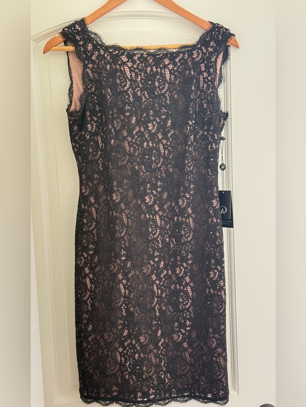 New Adrianna Papell Black Lace Sheath Sleeveless Dress with Nude Lining 2